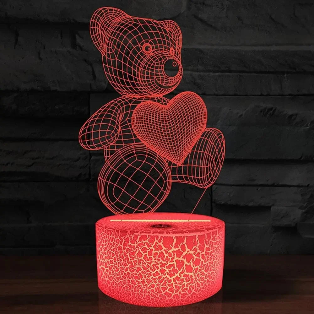 16 Colors Night Light 3D Illusion Teddy Bear Children'S LED Light Romantic Color Changing Light Valentine'S Christmas Day Gift