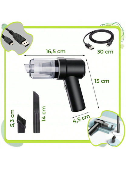 ASPIRADORA DE MANO INALÁMBRICA PARA COCHE, POTENTE, 2 EN 1, para el hogar y el coche. Recargable con doble puerto USB. Aspiradora recargable y plumero.
