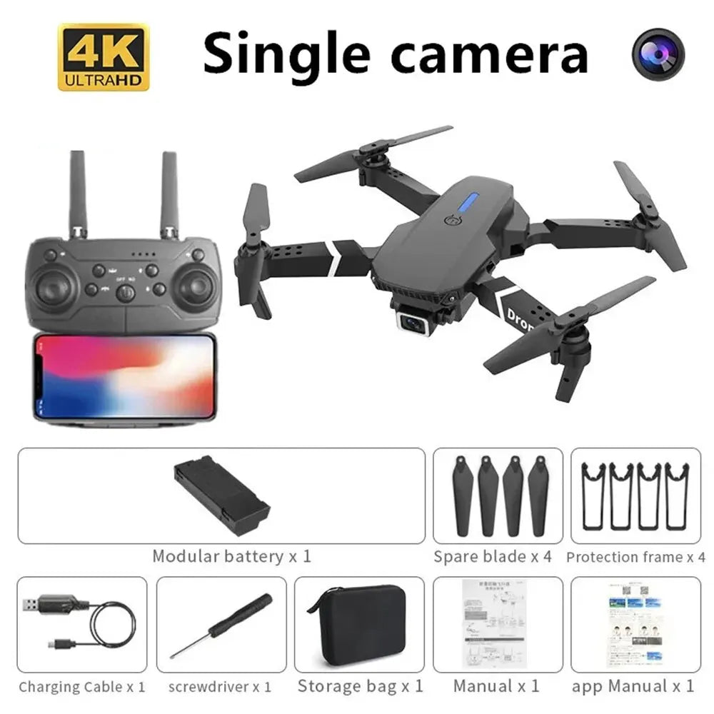 Dron profesional E88 4K gran angular HD 1080P, cámara Wifi FPV, retención de altura, plegable, cuadricóptero RC, juguetes para niños