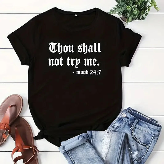 Camiseta informal de talla grande para mujer, con estampado de letras, manga corta, cuello redondo, ligeramente elástica