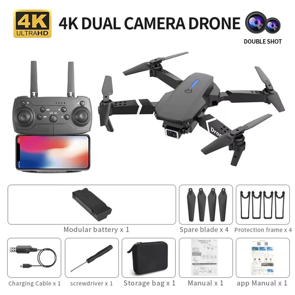 Dron profesional E88 4K gran angular HD 1080P, cámara Wifi FPV, retención de altura, plegable, cuadricóptero RC, juguetes para niños
