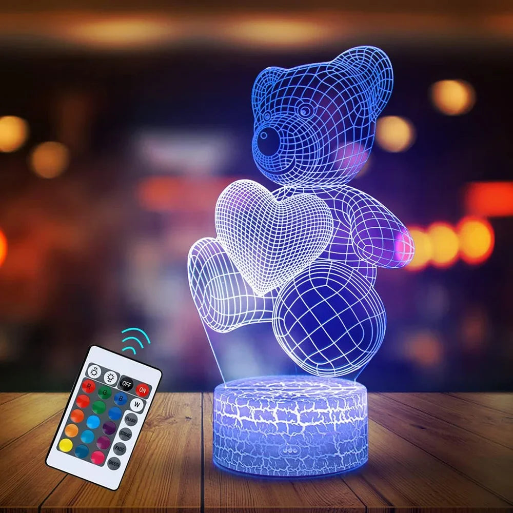 16 Colors Night Light 3D Illusion Teddy Bear Children'S LED Light Romantic Color Changing Light Valentine'S Christmas Day Gift