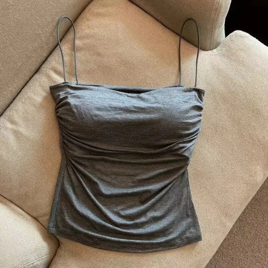 Top Sin Mangas para Mujer – Camiseta Interior Ajustada Tipo Camisola, Top Corto Sexy con Tirantes Finos, Blusa Básica Blanca Estilo Coreano